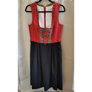 ANgermaier Dirndl Dress Sz 38 Red Black Oktoberfest Embroidered Floral Vtg 15522